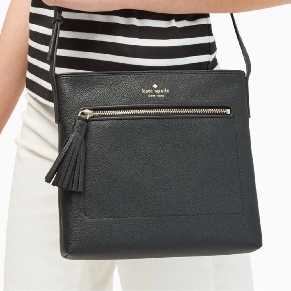Kate Spade Black Leather Crossbody Bag with Tassel